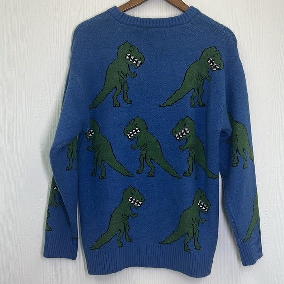 Forever 21 - Green T Rex Graphic Blue Crewneck Long Sleeve Sweater Size Small - Picture 10 of 10